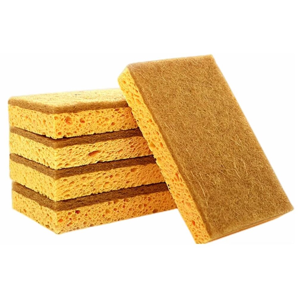 10 Pcs Natural Kitchen Sponge, Cellulose and Coconut Walnut Scrubber